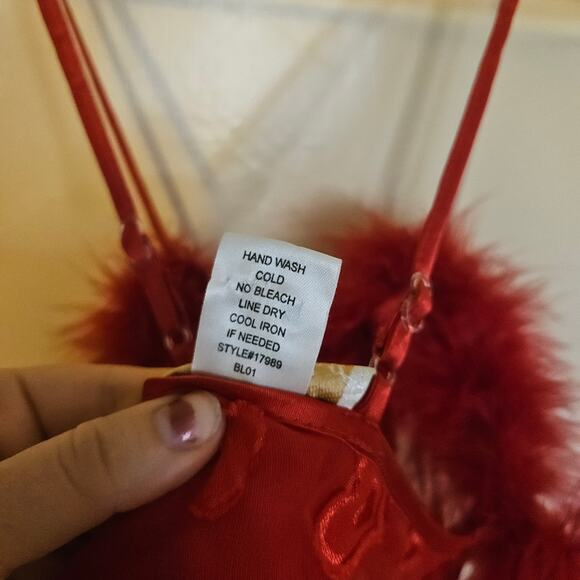 Inner Most Size Small S Red Lingerie Slip Hearts Valentines Day Feather Sheer - Picture 11 of 11